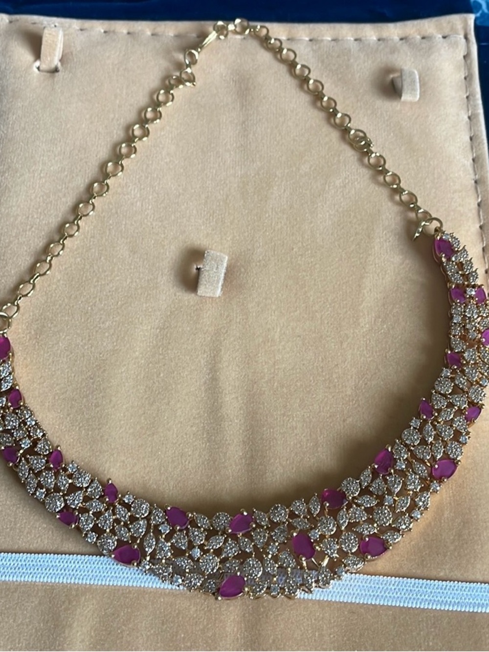 Gold-Tone Necklace with Pink Gem Accents by